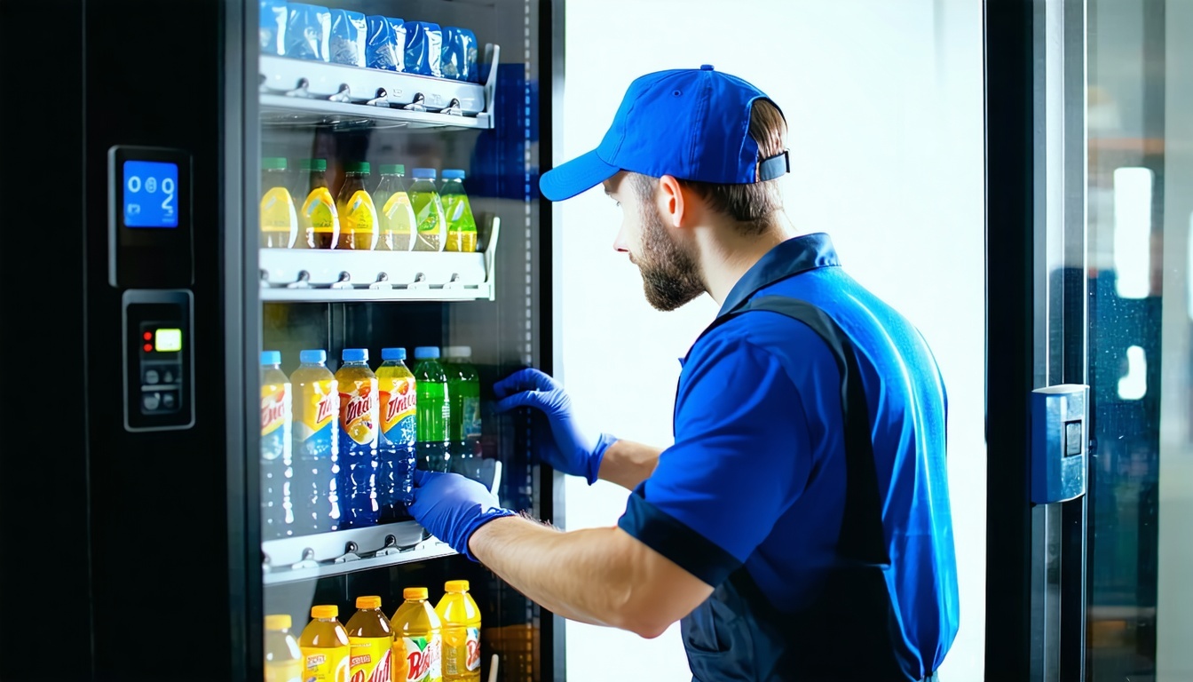 Reliable vending machine service technician servicing a machine